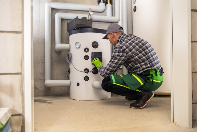 Hvac Technician Finishing Installation Of Gas Heating Boiler